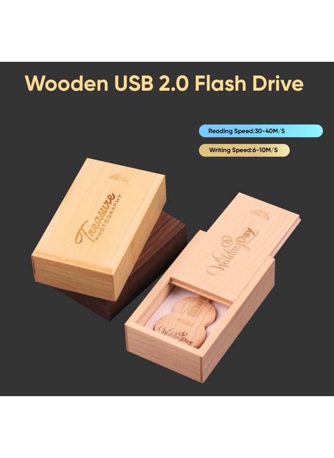Modern Minimalist Wooden Storage Box Pull Out Guitar Memory Photo USB Drive Storage Box Gift Box Customizable Chinese Style-Color:Maple With Box-Capacity:8GB