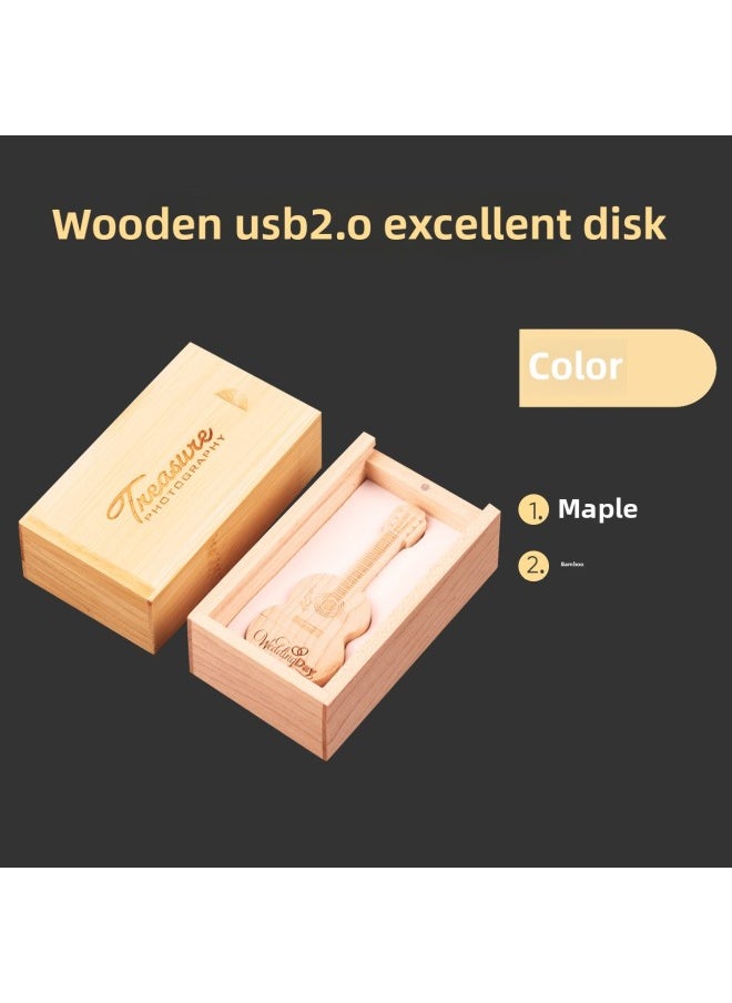 Modern Minimalist Wooden Storage Box Pull Out Guitar Memory Photo USB Drive Storage Box Gift Box Customizable Chinese Style-Color:Maple With Box-Capacity:8GB