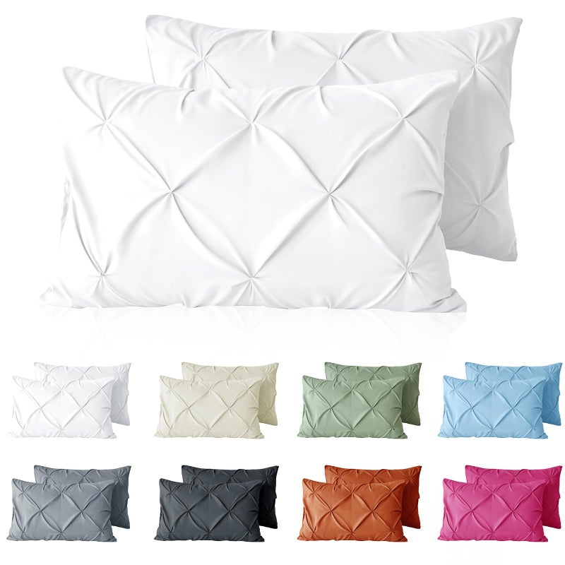 VACVELT Pintuck Pillow Cases Standard Size Set of 2, White Pillow Shams Decorative Pillowcases with Envelope Closure, Pinch Pleated Microfiber Pillowcases, Wrinkle and Stain Resistant - Image 1