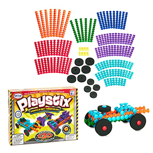 POPULAR PLAYTHINGS Playstix Vehicles Set Construction Toy Building Blocks 130 Piece Kit - Image 1