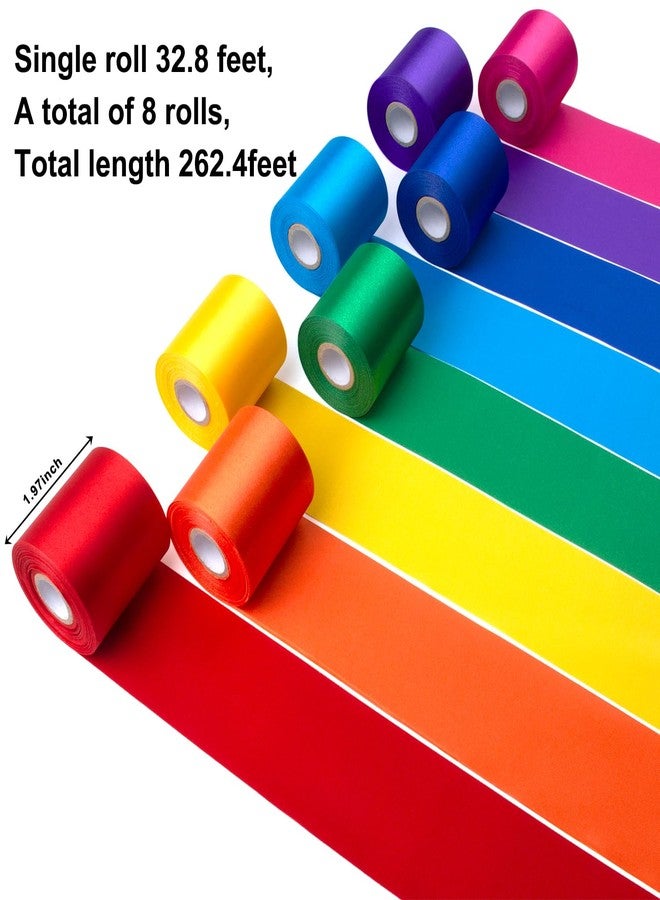 Mlurcu Rainbow Satin Ribbon 87.5 Yds × 2 Inch Wide Colorful Ribbon 8 Rolls Assorted Bulk Ribbons Set for Gift Wrapping DIY Crafts Tassel Garland Fiesta Party Classroom Outdoor Ribbon Decorations - Image 3
