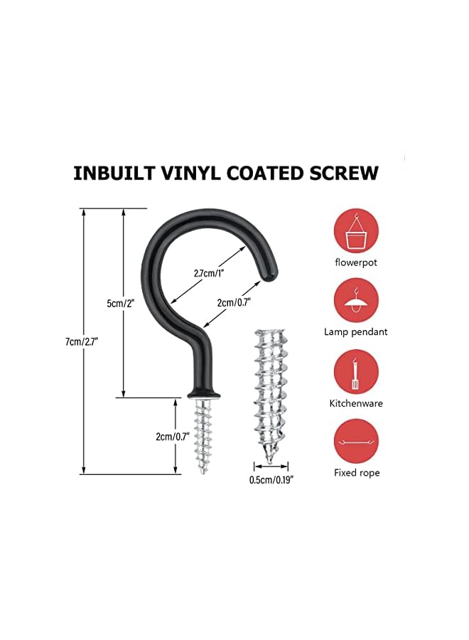 promass 25 Pcs Heavy Duty Ceiling Hooks for Hanging Plant, 2.9 inch Black Spiral Hooks for Kitchen Garden Ceiling Hanging, Vinyl Coated Screw-in Kitchen Hooks - Image 5