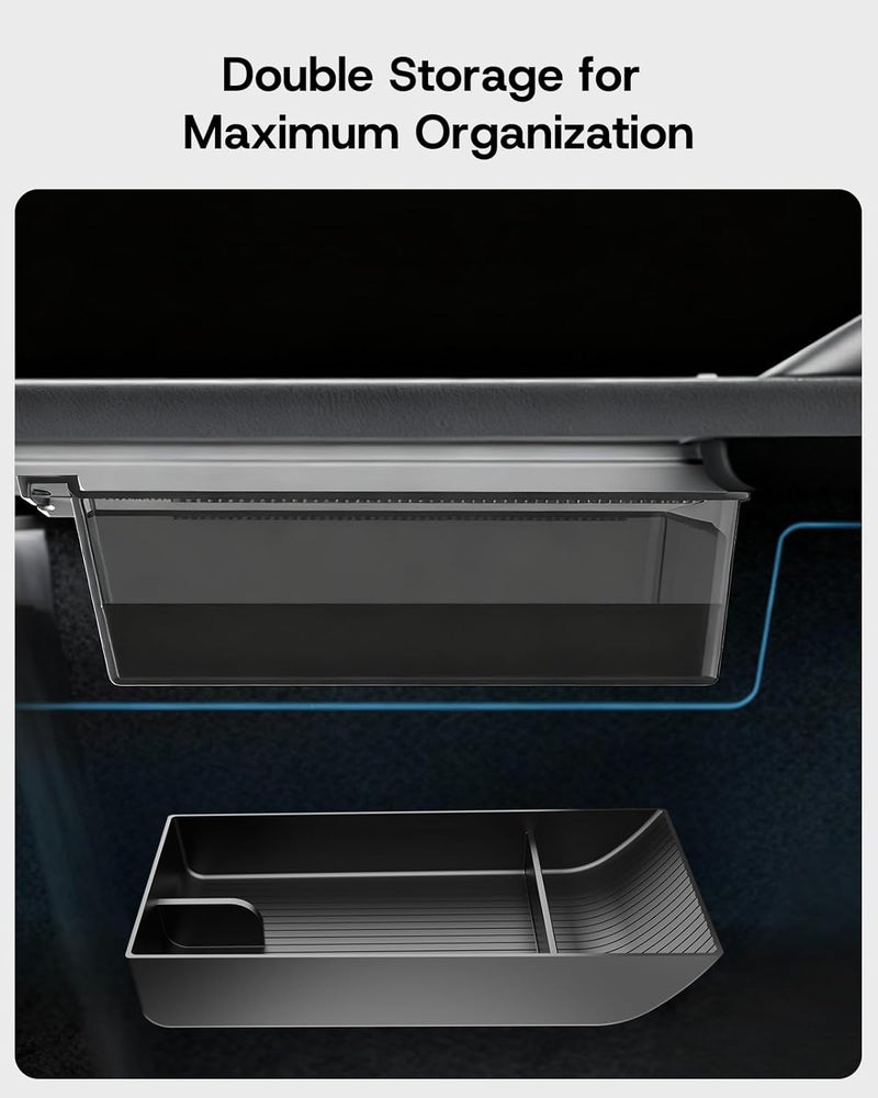 SUMK Center Console Organizer Tray for Tesla Model Y Juniper Accessories 2025 2026, [Premium PC + Soft Silicone Liner] Lower Layer Pads Cup Holder Wireless Charging Mat for Tesla Model Y Accessories - Image 5