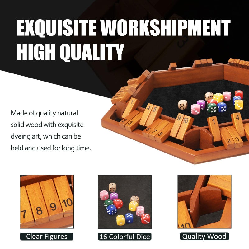 TooyBing Upgraded 1-6 Players Shut The Box Dice Game, Wooden Board Table Family Game for Kids and Adults with 16 Dice, Classic Tabletop Math Game for Pub Classroom Party, Gift for Christmas Birthday - Image 3