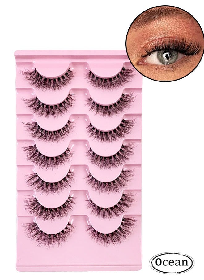 Ocean Strip False Lashes 7 Pairs, 8D Effect Lash, Natural Slim Style Multi Layered False Eyelashes, Curl Lashes Extension Strip Eyelashes Pack, Enlarge Your Eyes Eyelashes  - Image 1