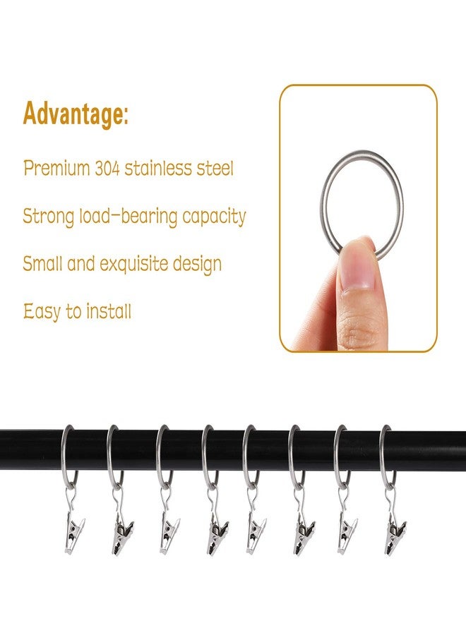 Lansian 20pcs Rustproof Drapery Matte Stainless Steel Metal Curtain Rings with Clips,Tension Curtain Hangers Clips, Decorative Curtain Rod Window, Matte Silver (1" Interior Diameter) - Image 3