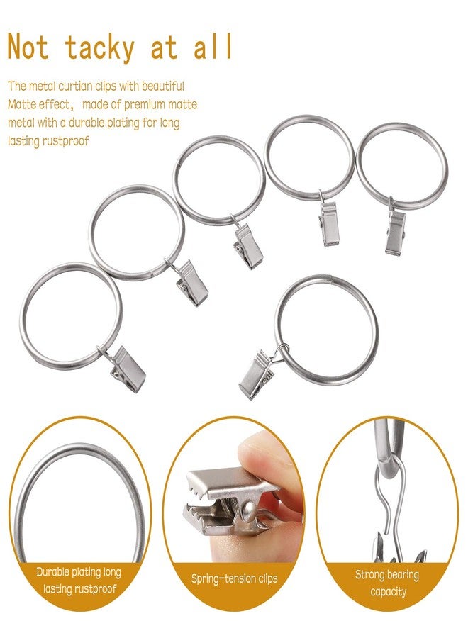 Lansian 20pcs Rustproof Drapery Matte Stainless Steel Metal Curtain Rings with Clips,Tension Curtain Hangers Clips, Decorative Curtain Rod Window, Matte Silver (1" Interior Diameter) - Image 2