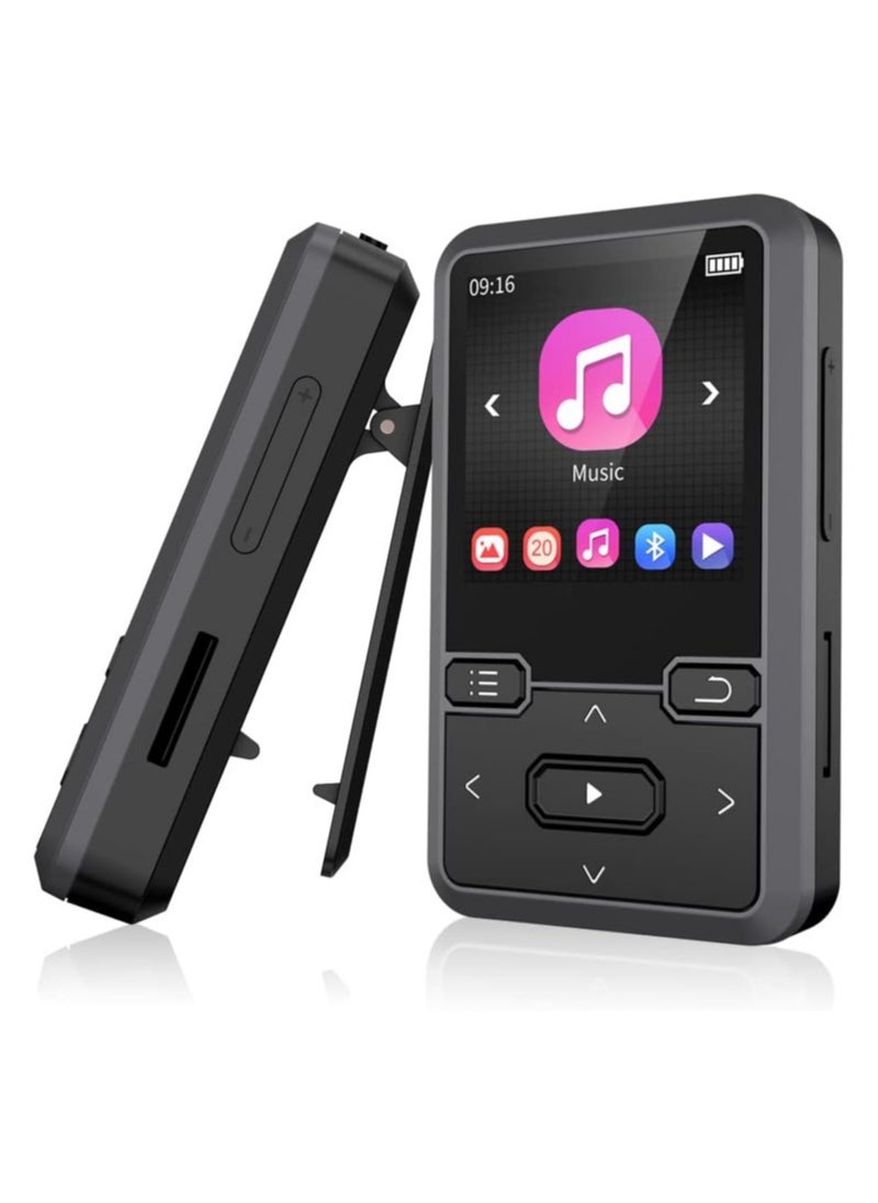LAESO - 32GB Clip MP3 Player Bluetooth 5.0, Portable Wearable Sports Music Player, Ultra Light Hi-Fi Lossless Sound Quality MP3 Player for Kids, FM Radio Support, Pedometer, Max 128GB (Black) - Image 1