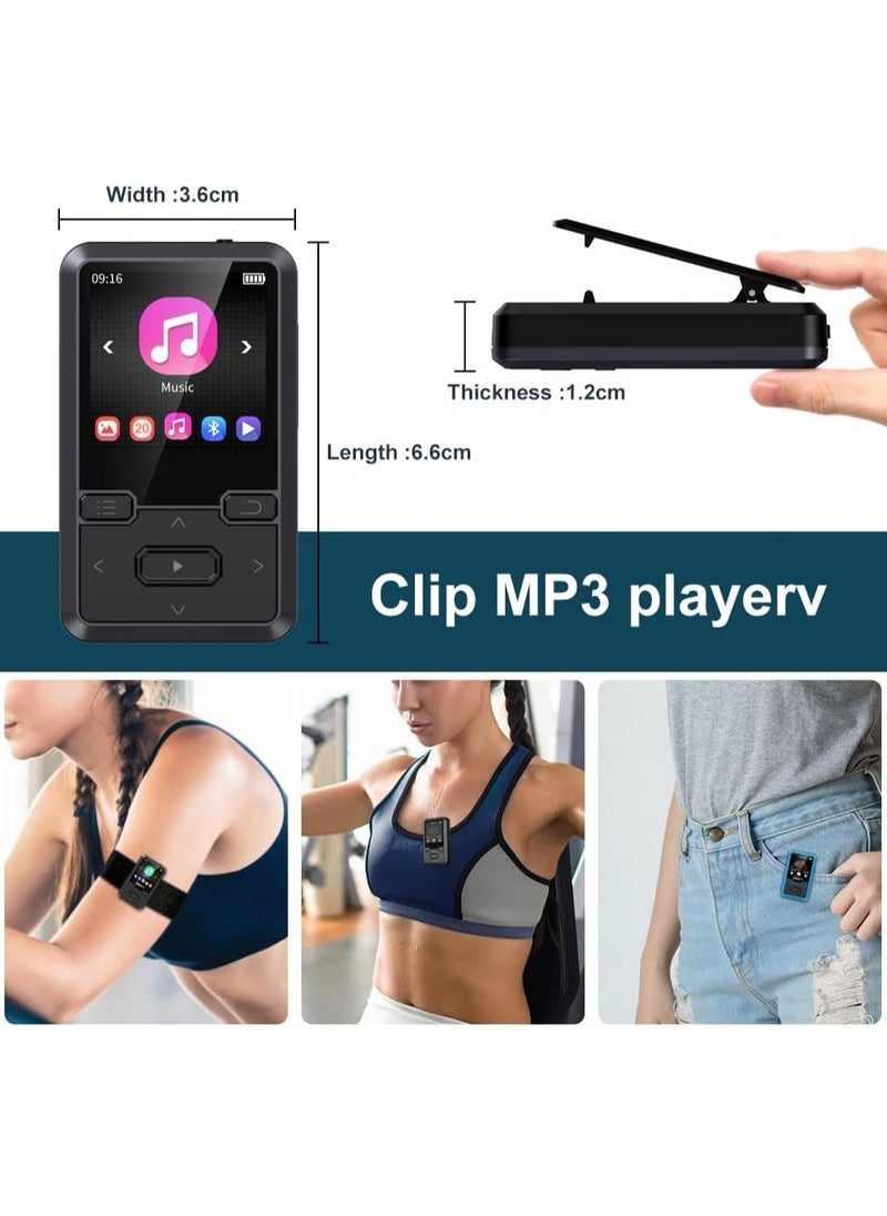 LAESO - 32GB Clip MP3 Player Bluetooth 5.0, Portable Wearable Sports Music Player, Ultra Light Hi-Fi Lossless Sound Quality MP3 Player for Kids, FM Radio Support, Pedometer, Max 128GB (Black) - Image 1