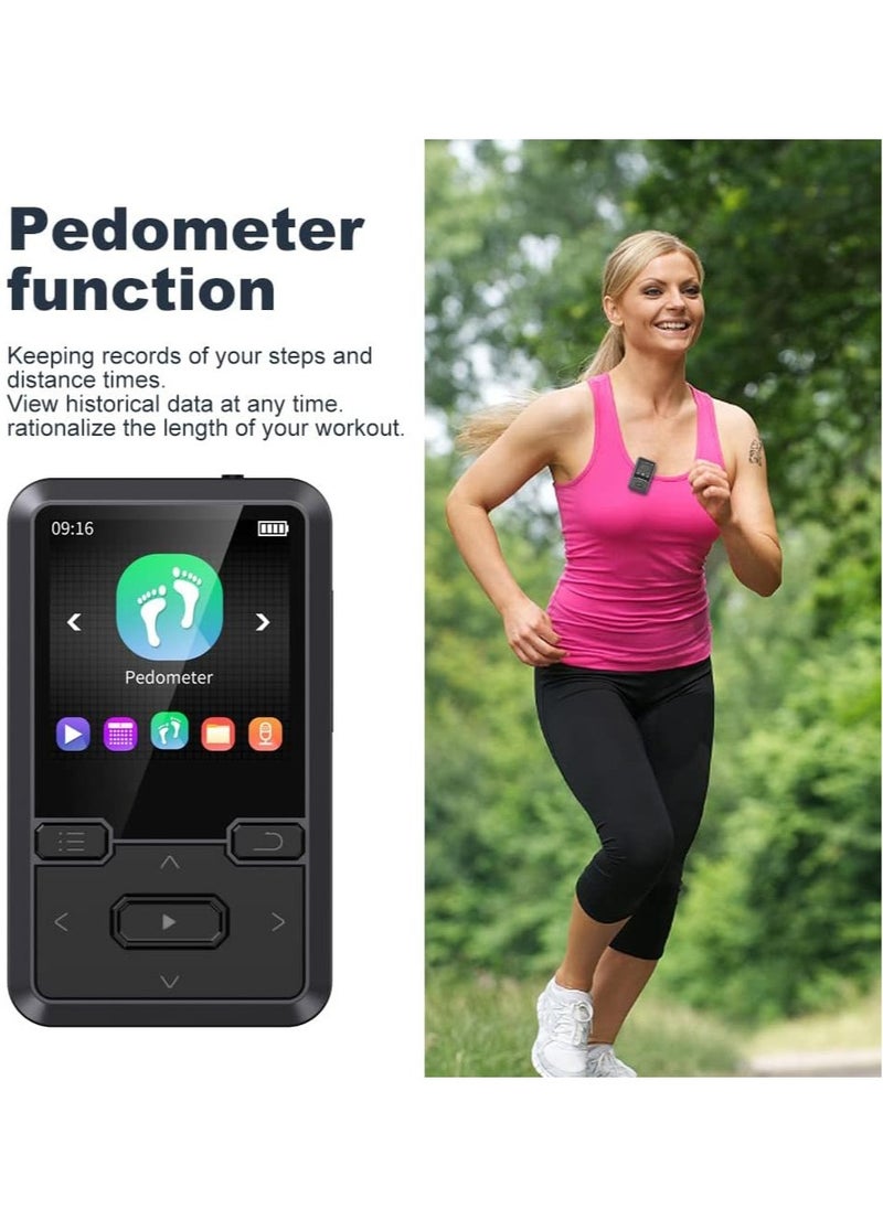 LAESO - 32GB Clip MP3 Player Bluetooth 5.0, Portable Wearable Sports Music Player, Ultra Light Hi-Fi Lossless Sound Quality MP3 Player for Kids, FM Radio Support, Pedometer, Max 128GB (Black) - Image 1