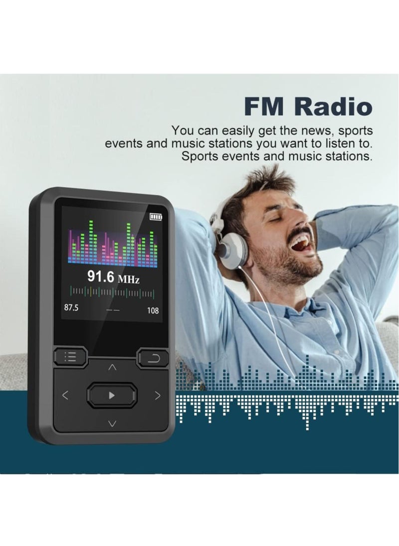 LAESO - 32GB Clip MP3 Player Bluetooth 5.0, Portable Wearable Sports Music Player, Ultra Light Hi-Fi Lossless Sound Quality MP3 Player for Kids, FM Radio Support, Pedometer, Max 128GB (Black) - Image 1