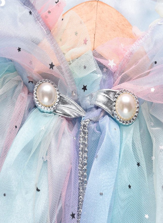 XEPST Princess Hooded Cape, Colorful Princess Cloak with Sparkling Sequins - Fancy Dress Accessories for Girl's Halloween Costume, Birthday Party, Cosplay - Image 3