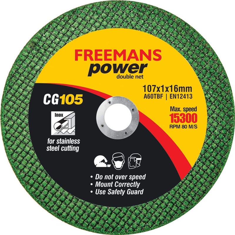 FREEMANS 4-Inch Double Net Cut off Wheels for Metal and Stainless Steel Cutting using Angle Grinder, Green - Pack of 100 Pieces - Image 1