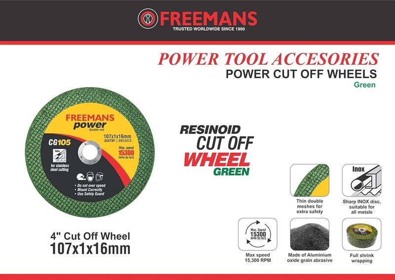 FREEMANS 4-Inch Double Net Cut off Wheels for Metal and Stainless Steel Cutting using Angle Grinder, Green - Pack of 100 Pieces - Image 2