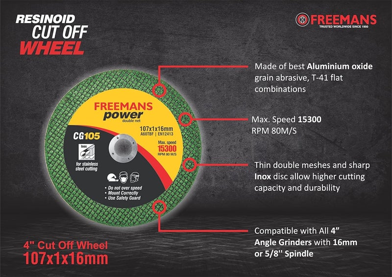 FREEMANS 4-Inch Double Net Cut off Wheels for Metal and Stainless Steel Cutting using Angle Grinder, Green - Pack of 100 Pieces - Image 5