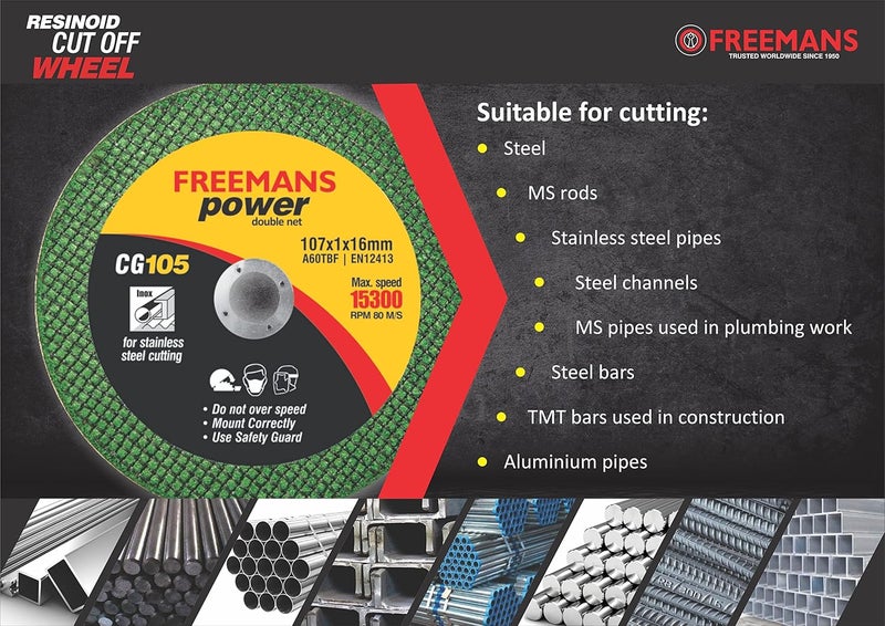 FREEMANS 4-Inch Double Net Cut off Wheels for Metal and Stainless Steel Cutting using Angle Grinder, Green - Pack of 100 Pieces - Image 4