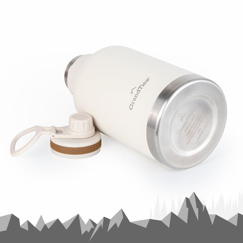 GRANDTIES 2 Lids Sports Stainless Steel Water Bottles - Wide Mouth Vacuum Insulated Reusable Leak Proof BPA-Free Travel Metal Canteen  Thermos Bottles for Men Women Gym (Ivory White 64 oz) - Image 5