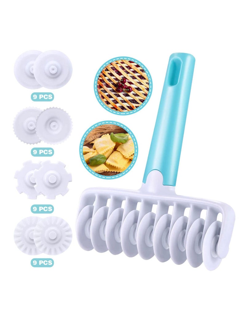 NIBEMINENT Pastry Dough Cutting Roller Noodle Fudge Ribbon Cutter 4 Different Gear Embosser Set for Home Kitchen Time Saving Baking, Italian Bread Dessert Tool - Image 1