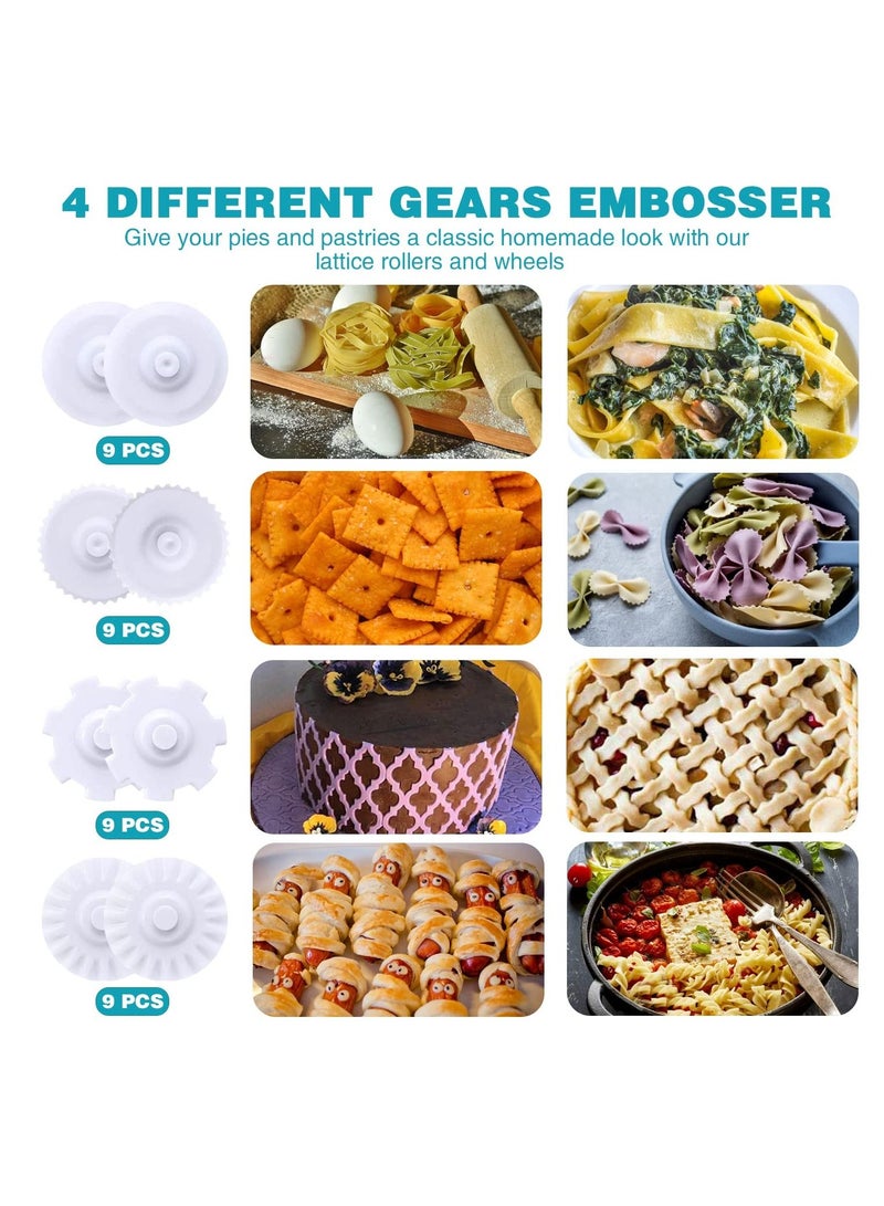 NIBEMINENT Pastry Dough Cutting Roller Noodle Fudge Ribbon Cutter 4 Different Gear Embosser Set for Home Kitchen Time Saving Baking, Italian Bread Dessert Tool - Image 2