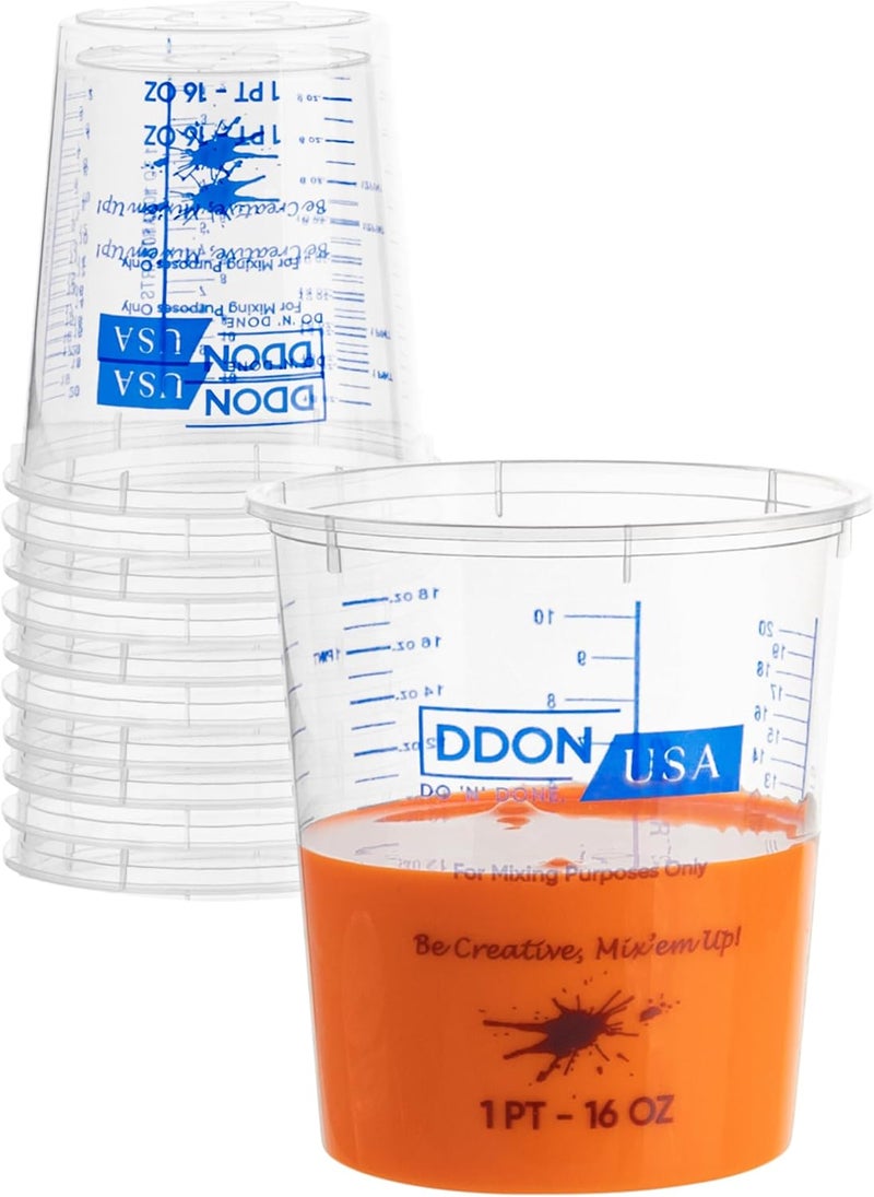 DDON USA 16 Oz Disposable Measuring Cups for Resin, Pack of 10 Clear Graduated Plastic Mixing Resin Epoxy Measuring Cups, Reusable Use for Paint, Epoxy Resin, Art, Kitchen - Liquid Mixing Cups - Image 1
