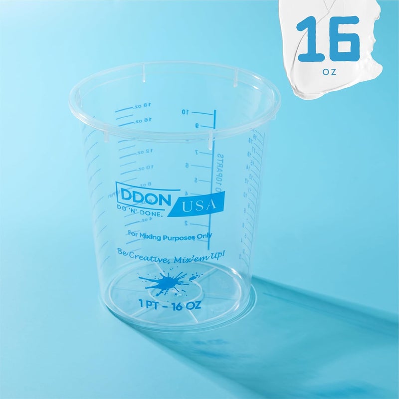 DDON USA 16 Oz Disposable Measuring Cups for Resin, Pack of 10 Clear Graduated Plastic Mixing Resin Epoxy Measuring Cups, Reusable Use for Paint, Epoxy Resin, Art, Kitchen - Liquid Mixing Cups - Image 3
