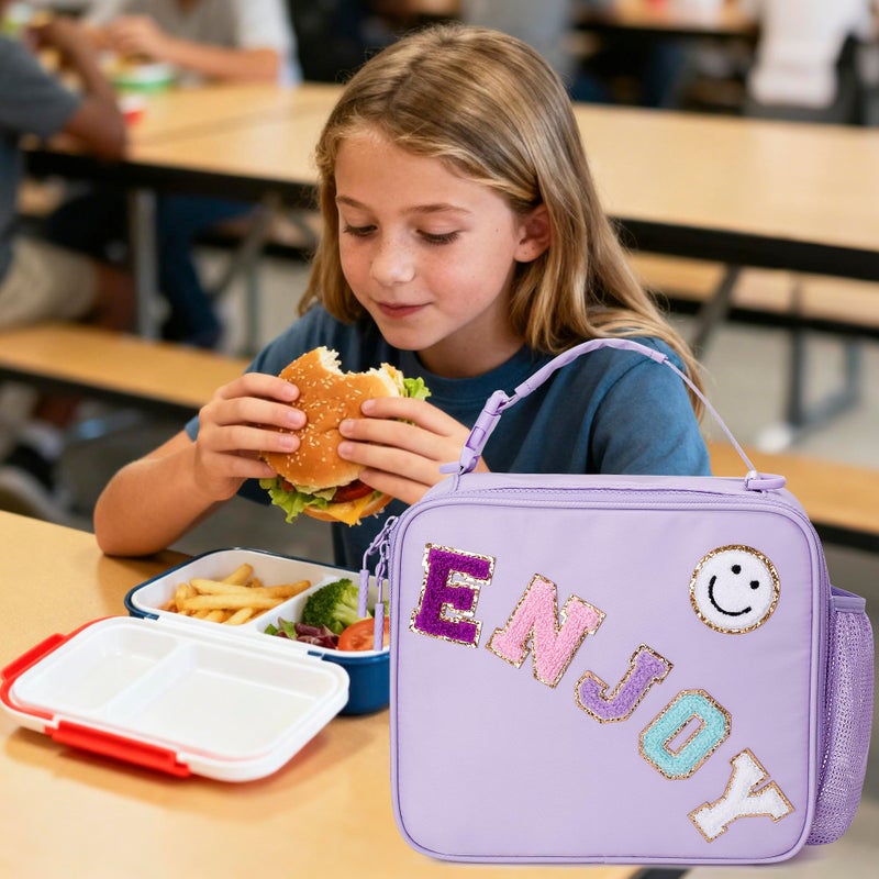 CLOUDWINGS Kids Lunch Bag Insulated Lunch Box for Girls Reusable Leak-proof Cooler Bag with Adjustable Strap for School Daycare Travel Picnic, Purple - Image 2