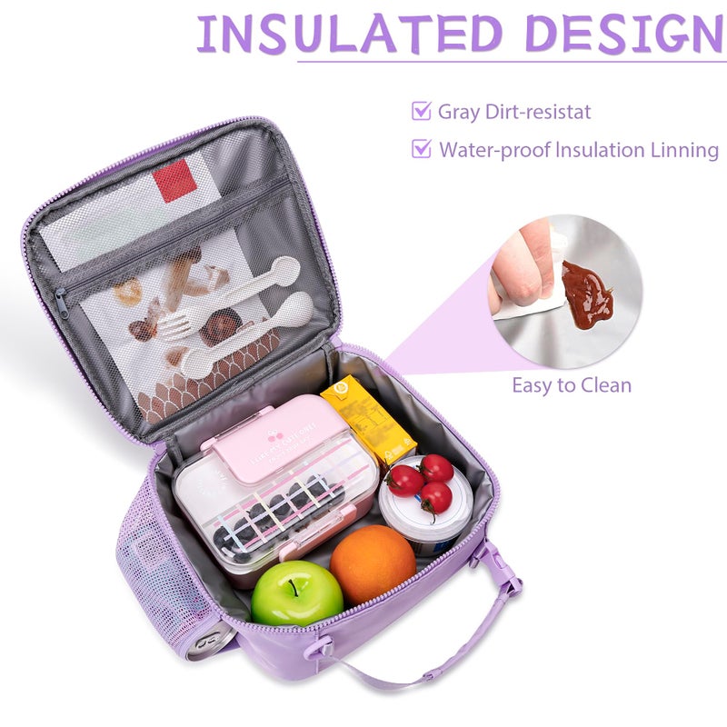 CLOUDWINGS Kids Lunch Bag Insulated Lunch Box for Girls Reusable Leak-proof Cooler Bag with Adjustable Strap for School Daycare Travel Picnic, Purple - Image 5