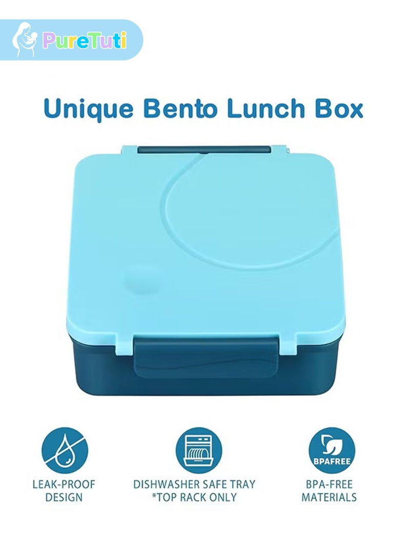 PureTuti Portable Lunch Box with Food Grade Stainless Steel, Maternal and infant grade materials，3-Compartment Large Storage Space and 1 Extra Rice Bowl, Leak proof, Microwave, Dishwasher, Freezer Safe, Bpa-Free, Blue - Image 4