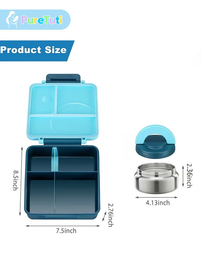 PureTuti Portable Lunch Box with Food Grade Stainless Steel, Maternal and infant grade materials，3-Compartment Large Storage Space and 1 Extra Rice Bowl, Leak proof, Microwave, Dishwasher, Freezer Safe, Bpa-Free, Blue - Image 5