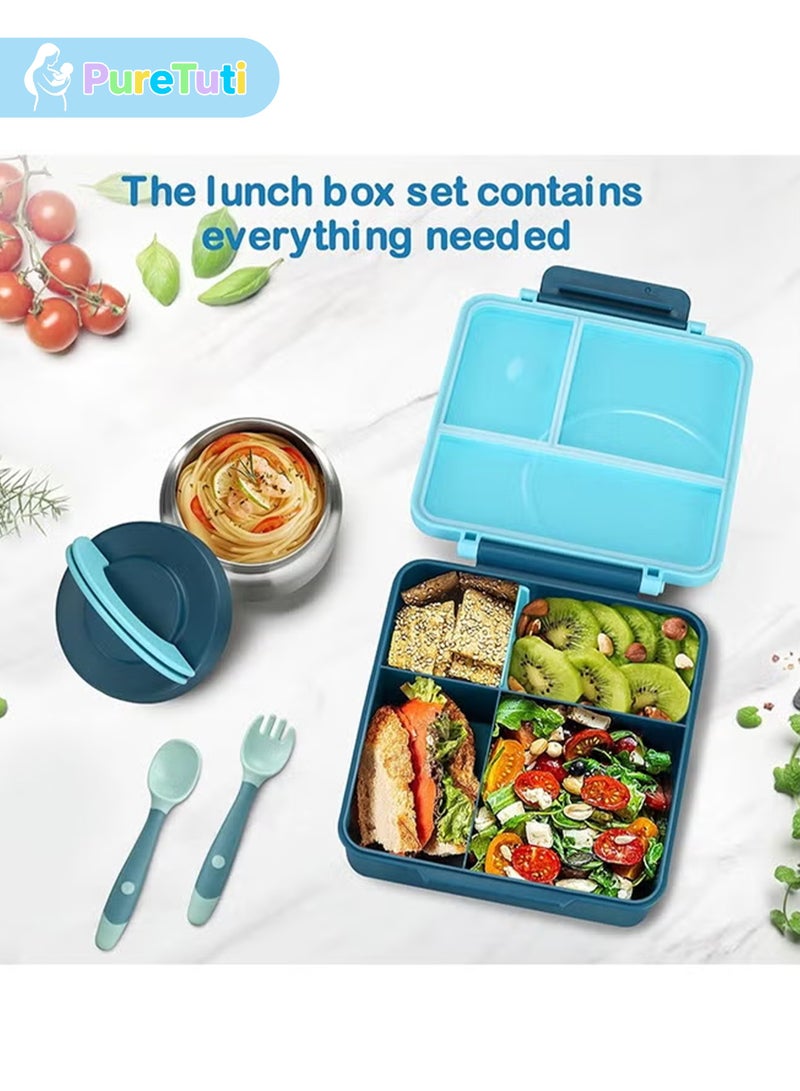 PureTuti Portable Lunch Box with Food Grade Stainless Steel, Maternal and infant grade materials，3-Compartment Large Storage Space and 1 Extra Rice Bowl, Leak proof, Microwave, Dishwasher, Freezer Safe, Bpa-Free, Blue - Image 2
