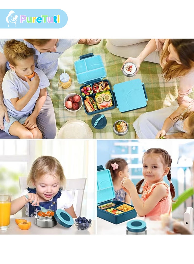 PureTuti Portable Lunch Box with Food Grade Stainless Steel, Maternal and infant grade materials，3-Compartment Large Storage Space and 1 Extra Rice Bowl, Leak proof, Microwave, Dishwasher, Freezer Safe, Bpa-Free, Blue - Image 3