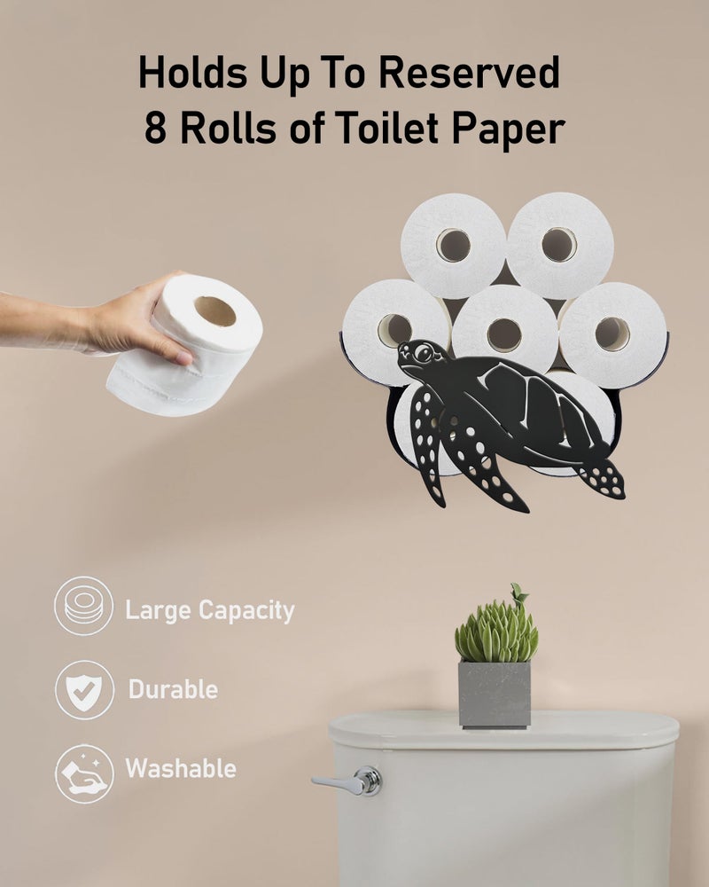 Wigag Sea Turtle Toilet Paper Holder for Extra 8 Rolls  Unique Decorative Toilet Paper Storage Wall Mounted  Farmhouse Bathroom Animal Decor Accessoris Storage Cabinet - Image 2