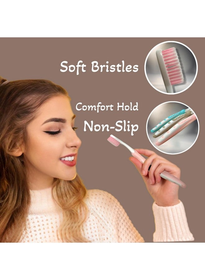 ALAZCO 3pc Soft Bristles Toothbrush Deep Cleaning Sensitive Teeth Gum Extra Fine Bristles Ergonomic Non-Slip Comfort Hold Tooth Brush & Caps Pastel Colors BPA-Free - Image 2