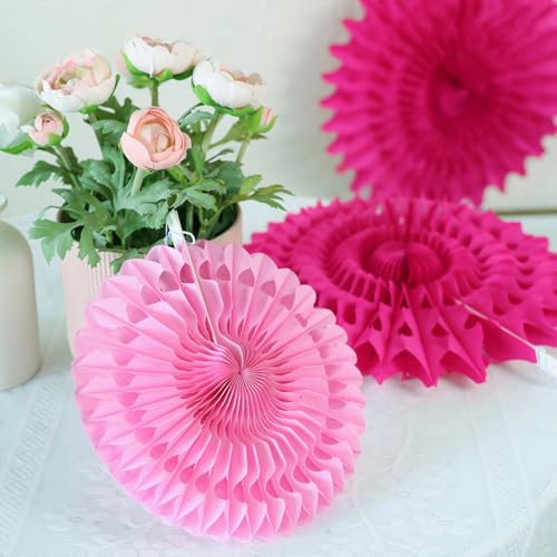 SUNBEAUTY Hanging Honeycomb Paper Fans Hot Pink Party Decorations Fuchsia Pink Birthday Paper Decoration for Wedding Graduation Events Accessories - 12Pcs - Image 4