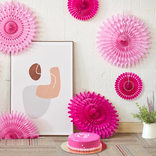 SUNBEAUTY Hanging Honeycomb Paper Fans Hot Pink Party Decorations Fuchsia Pink Birthday Paper Decoration for Wedding Graduation Events Accessories - 12Pcs - Image 3