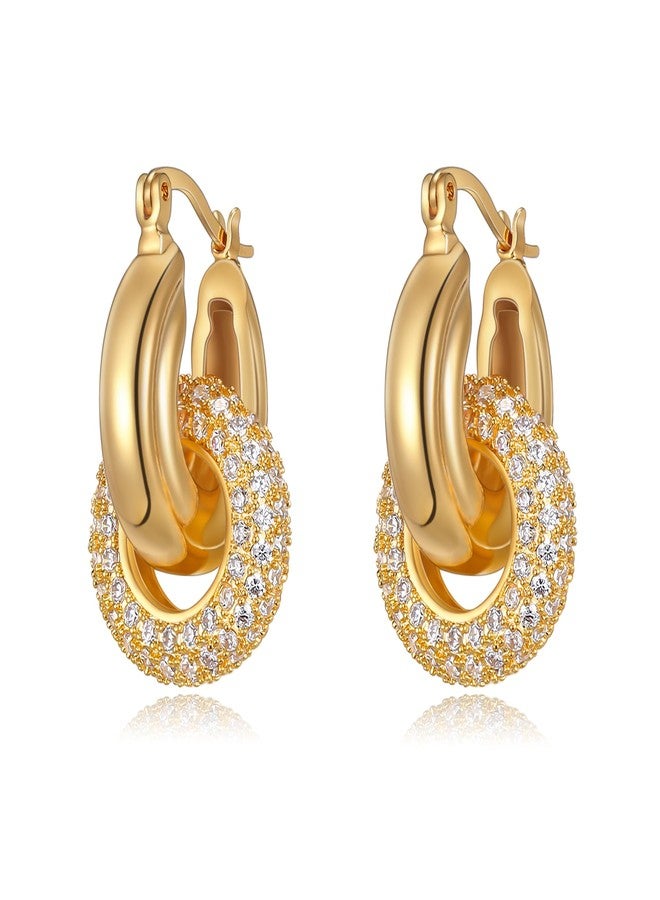 FANZE Sliver Cubic Zircon Huggie Hoop Earrings for Women Trendy Chunky Jewelry Gift for Prom Party Holiday Wedding Valentines Chrismas Thanksgiving - Image 1