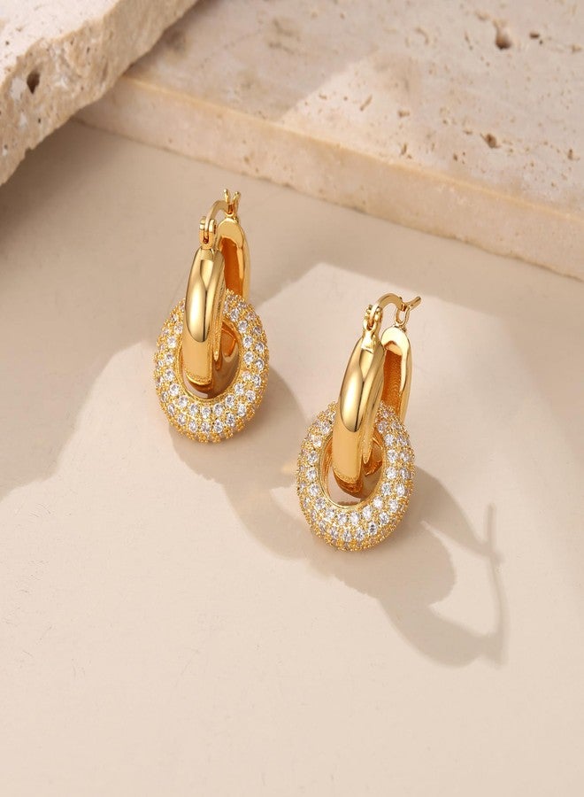 FANZE Sliver Cubic Zircon Huggie Hoop Earrings for Women Trendy Chunky Jewelry Gift for Prom Party Holiday Wedding Valentines Chrismas Thanksgiving - Image 5