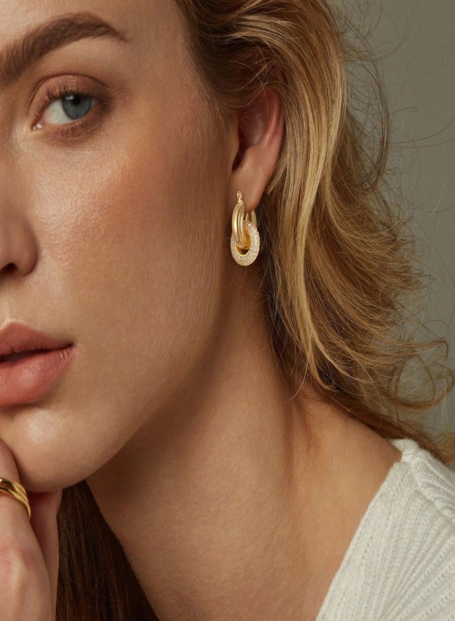 FANZE Sliver Cubic Zircon Huggie Hoop Earrings for Women Trendy Chunky Jewelry Gift for Prom Party Holiday Wedding Valentines Chrismas Thanksgiving - Image 3
