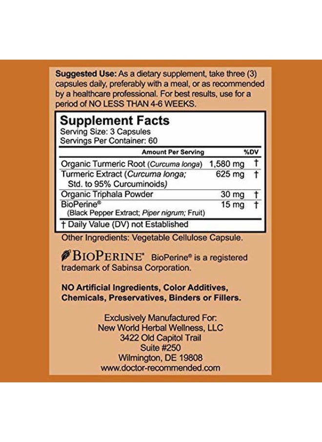 DOCTOR RECOMMENDED SUPPLEMENTS - Turmeric Curcumin with Bioperine and Triphala - 2250mg/d - 540 Veggie Capsules with Black Pepper Extract -Turmeric Supplement - Image 1
