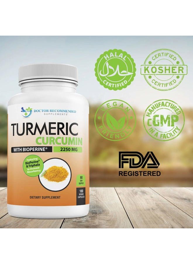 DOCTOR RECOMMENDED SUPPLEMENTS - Turmeric Curcumin with Bioperine and Triphala - 2250mg/d - 540 Veggie Capsules with Black Pepper Extract -Turmeric Supplement - Image 1