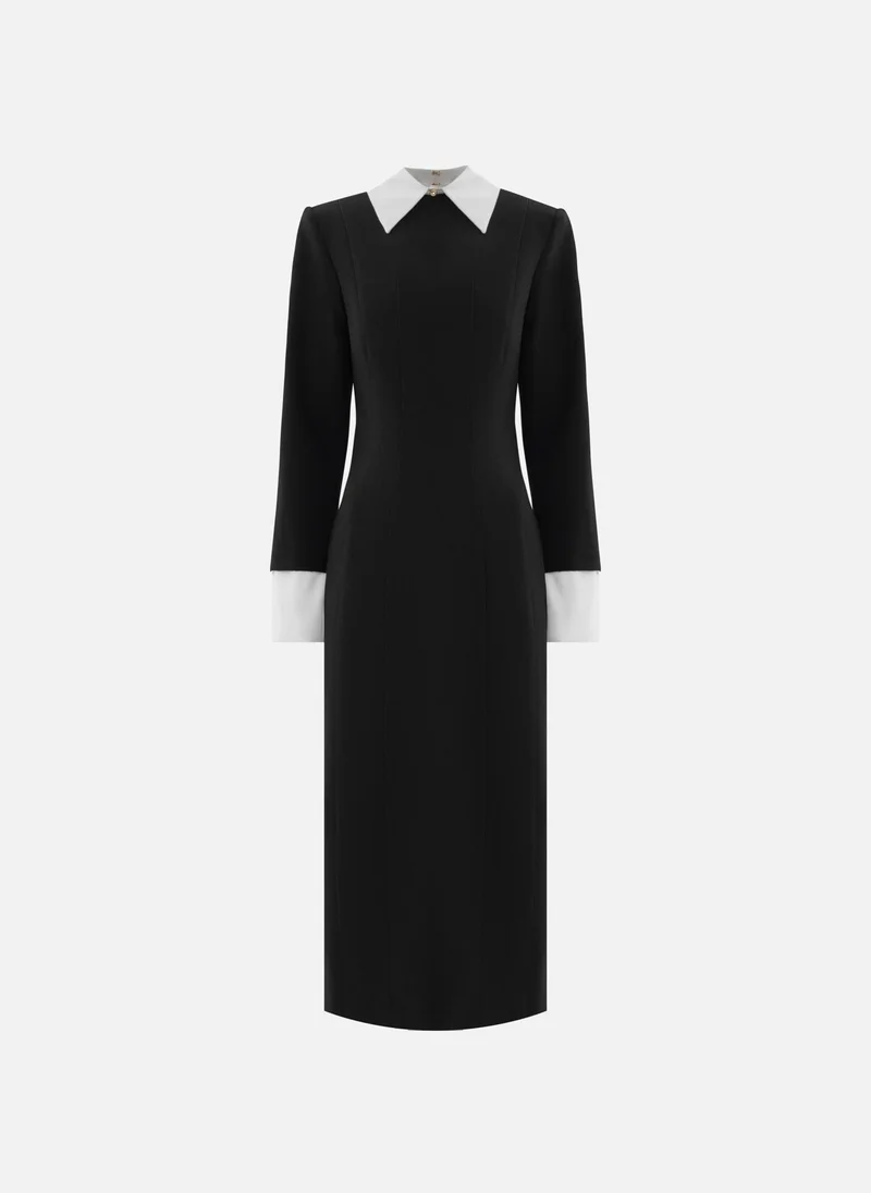 ليتشي فستان ميدي بياقة وأساور متباينة