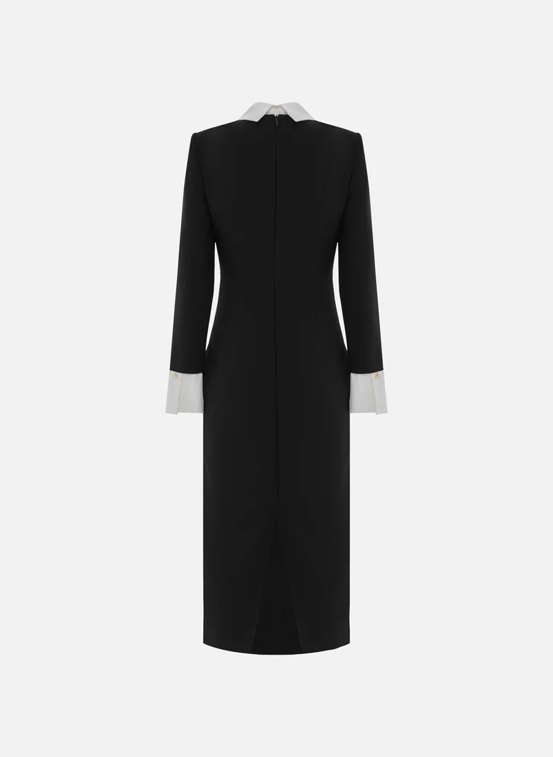 Lichi  Midi dress with contrasting collar and cuffs for Women | Best Price UAE