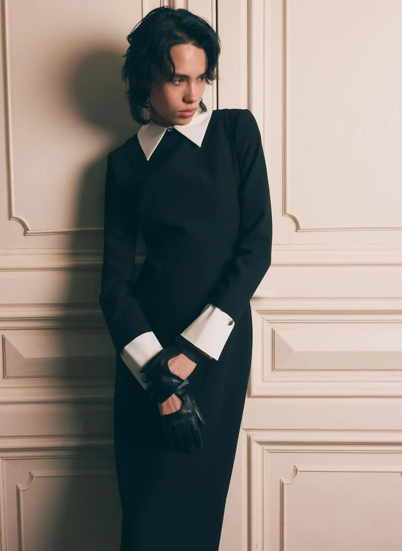 Lichi  Midi dress with contrasting collar and cuffs for Women | Best Price UAE
