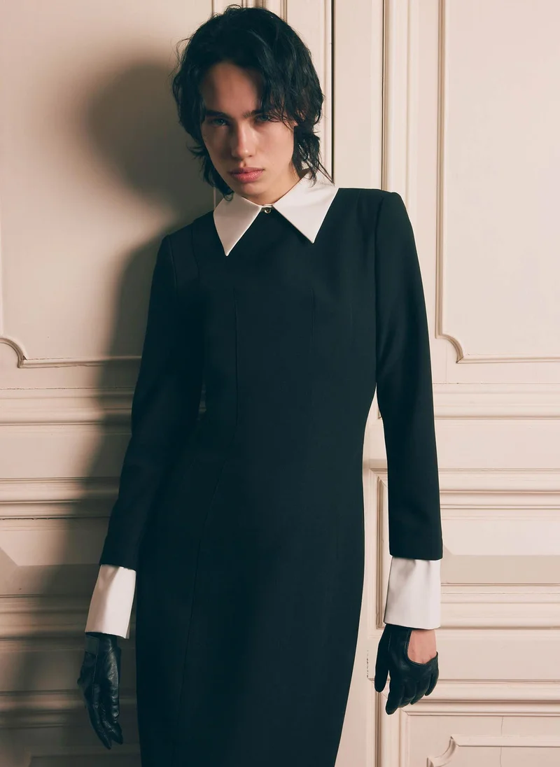 Lichi  Midi dress with contrasting collar and cuffs for Women | Best Price UAE