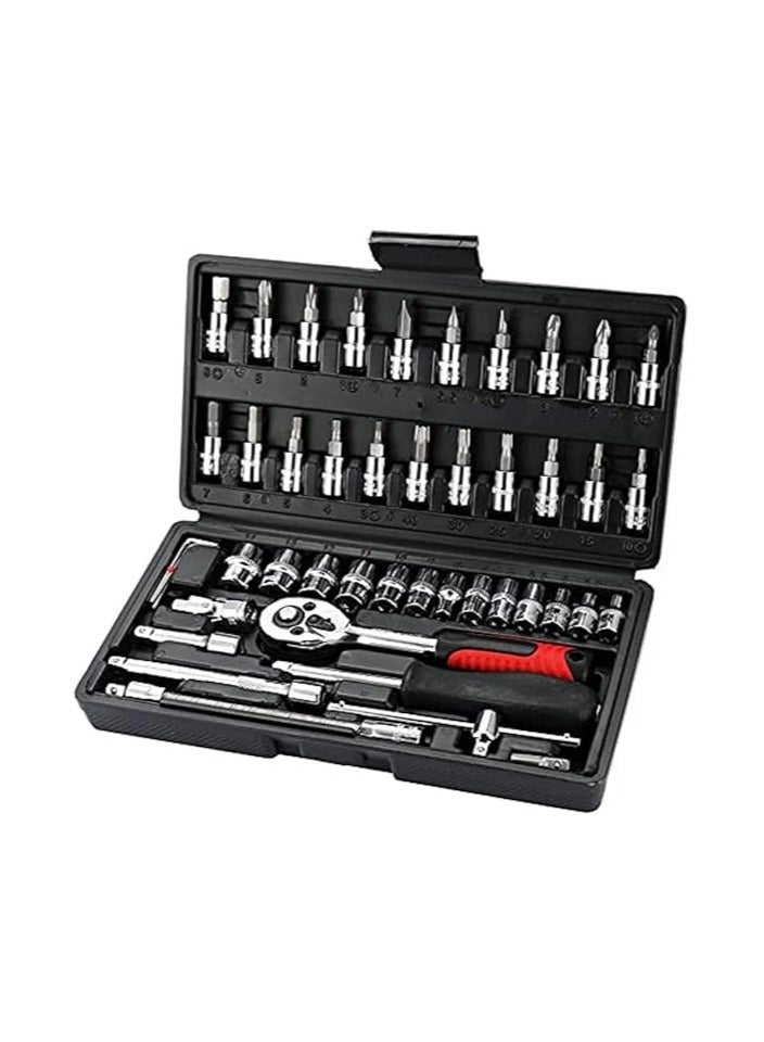 hayapoint Socket Ratchet Wrench 46-Piece Set – Torque Wrench with Extension Bar, Drill Bits & Screwdriver Bits | All-in-One Tool Kit for Auto, Bike & Home Repairs  - Image 1