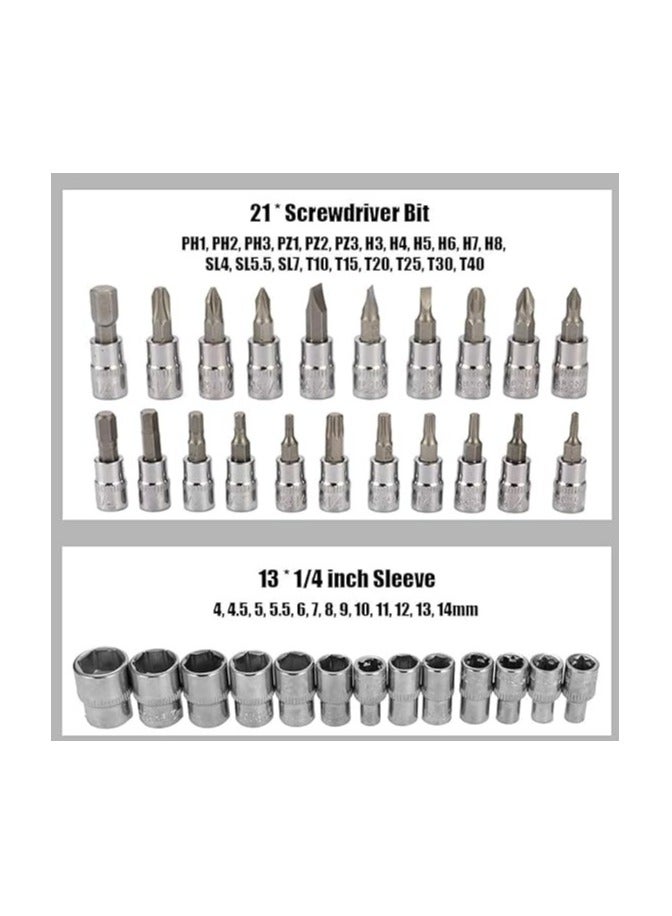hayapoint Socket Ratchet Wrench 46-Piece Set – Torque Wrench with Extension Bar, Drill Bits & Screwdriver Bits | All-in-One Tool Kit for Auto, Bike & Home Repairs  - Image 3