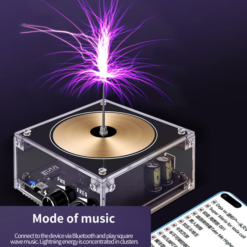 Tesla Coil: Gold Plated Coil Design - Interference-Free Circuit Bluetooth Tesla Coil for Science Education, Wireless Power Transmission, Music Playback - Image 3