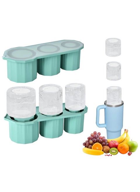 Ice Cube Tray for Stanley Cup tumbler, Silicone Ice Tray Water Bottle Ice Cube Tray with Lid Ice Cube Maker Ice Cube Stencil for Making 3 Hollow