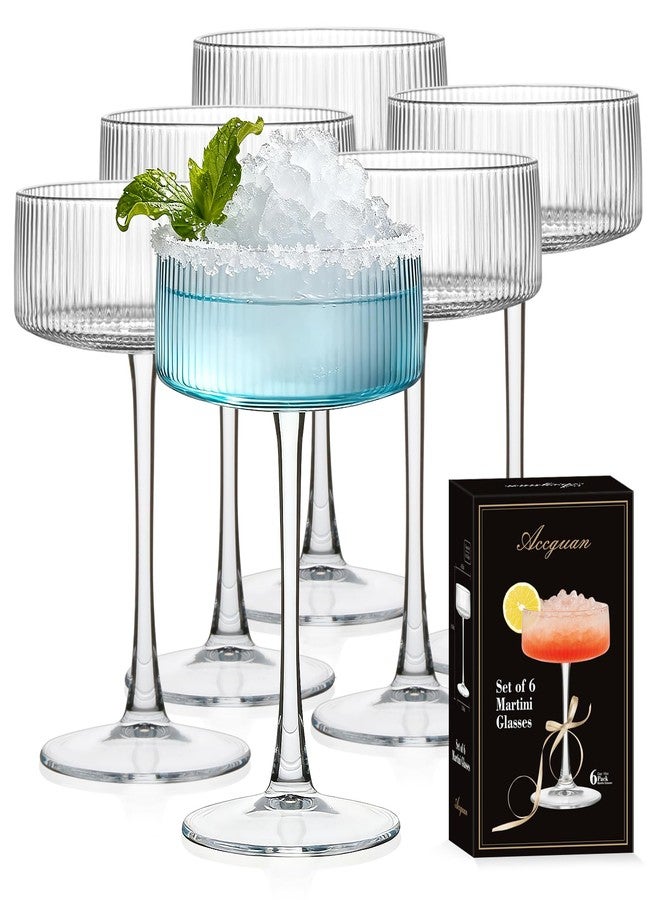أكغوان أكواب كوكتيل مضلعة من أكجوان، طقم من 6 أكواب كوكتيل كريستالية سعة 10 أونصة، أكواب مارتيني عتيقة للبار، كوكتيل، مارغريتا، نبيذ، شمبانيا، مع علبة هدايا - Image 1