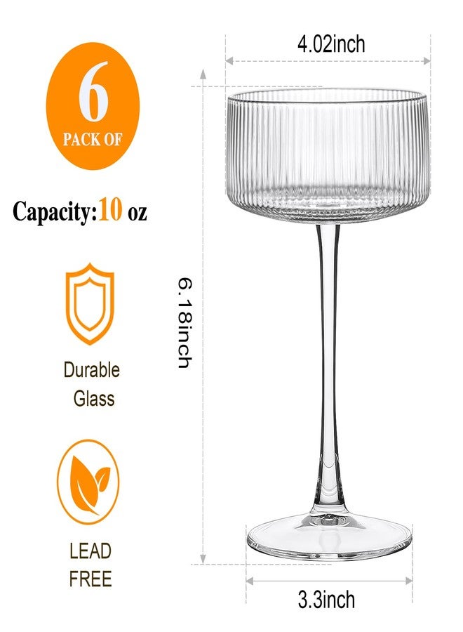 أكغوان أكواب كوكتيل مضلعة من أكجوان، طقم من 6 أكواب كوكتيل كريستالية سعة 10 أونصة، أكواب مارتيني عتيقة للبار، كوكتيل، مارغريتا، نبيذ، شمبانيا، مع علبة هدايا - Image 2